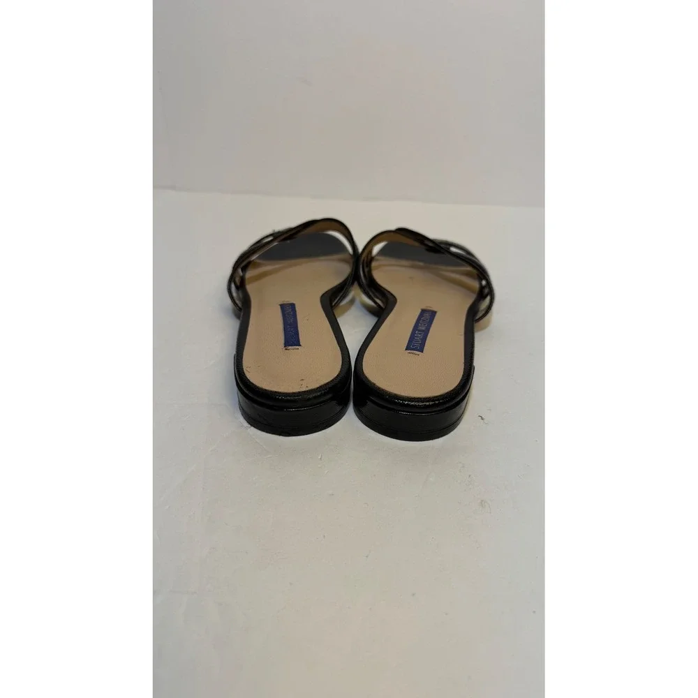 Stuart Weitzman Black Textured Leather Strappy Slide Sandals Made in Spain sz 6 - Picture 4 of 8